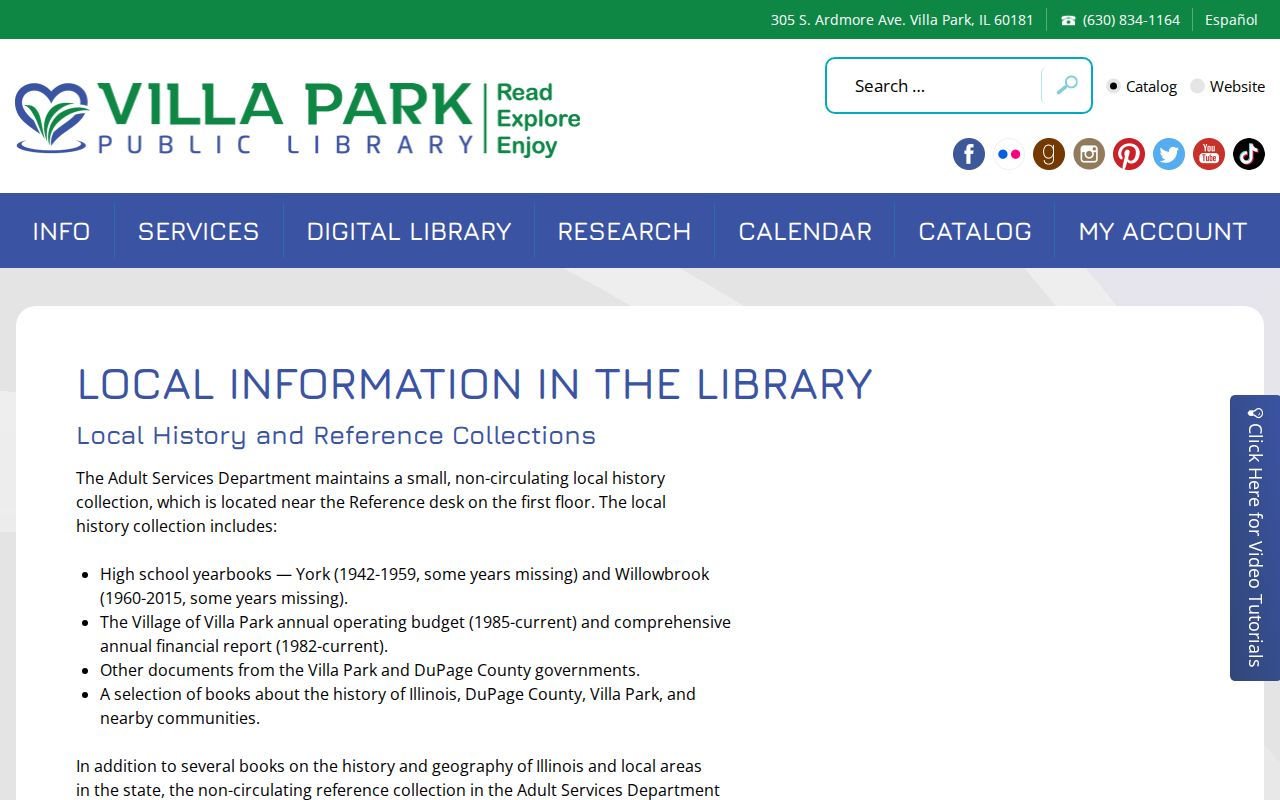 Villa Park Public Library local information collection page
