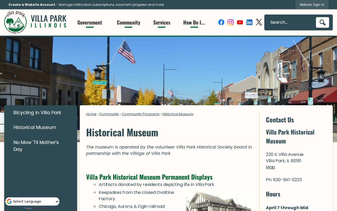 Villa Park Historical Museum collection information