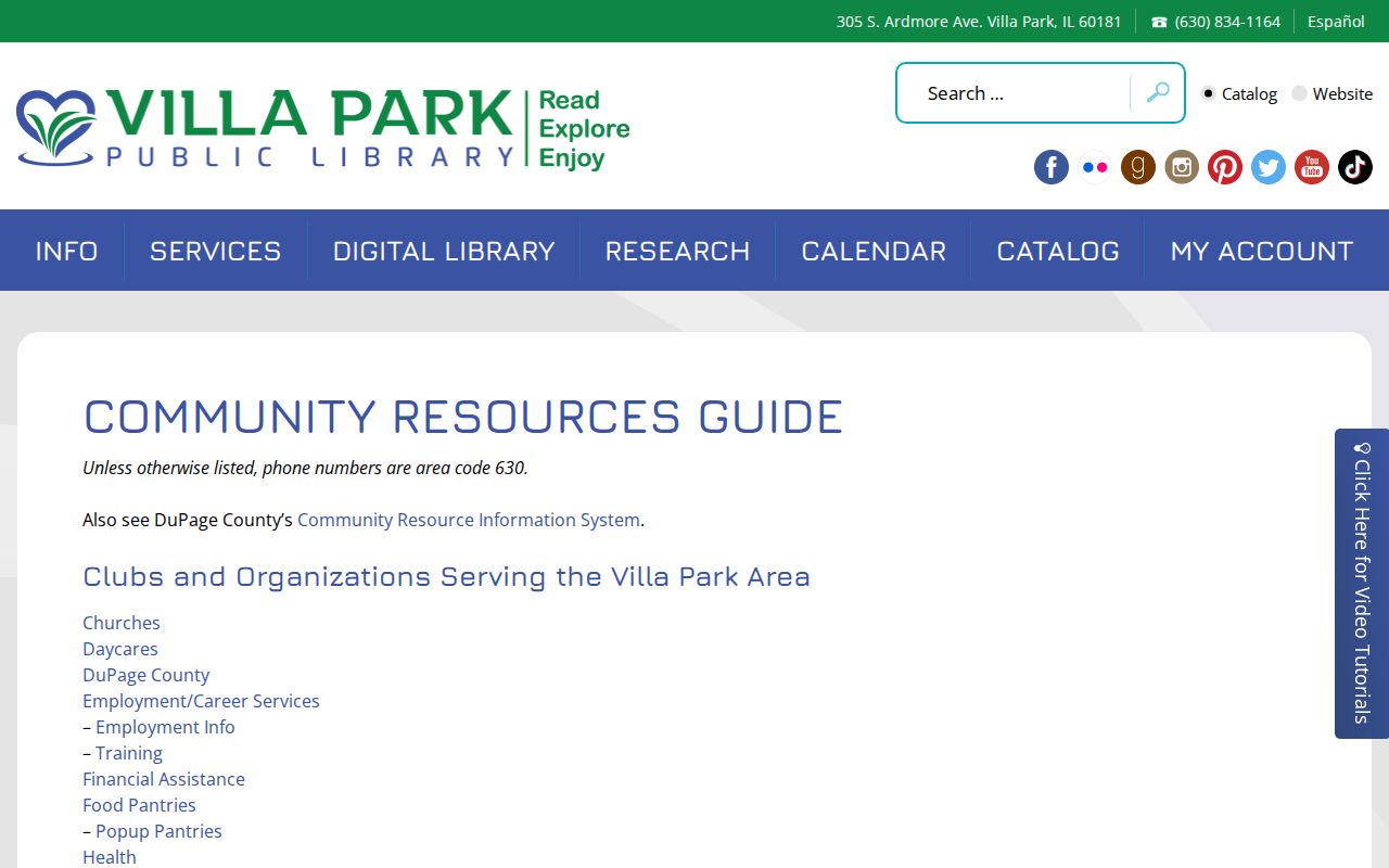 Villa Park Public Library community organizations directory for meeting local neighbors