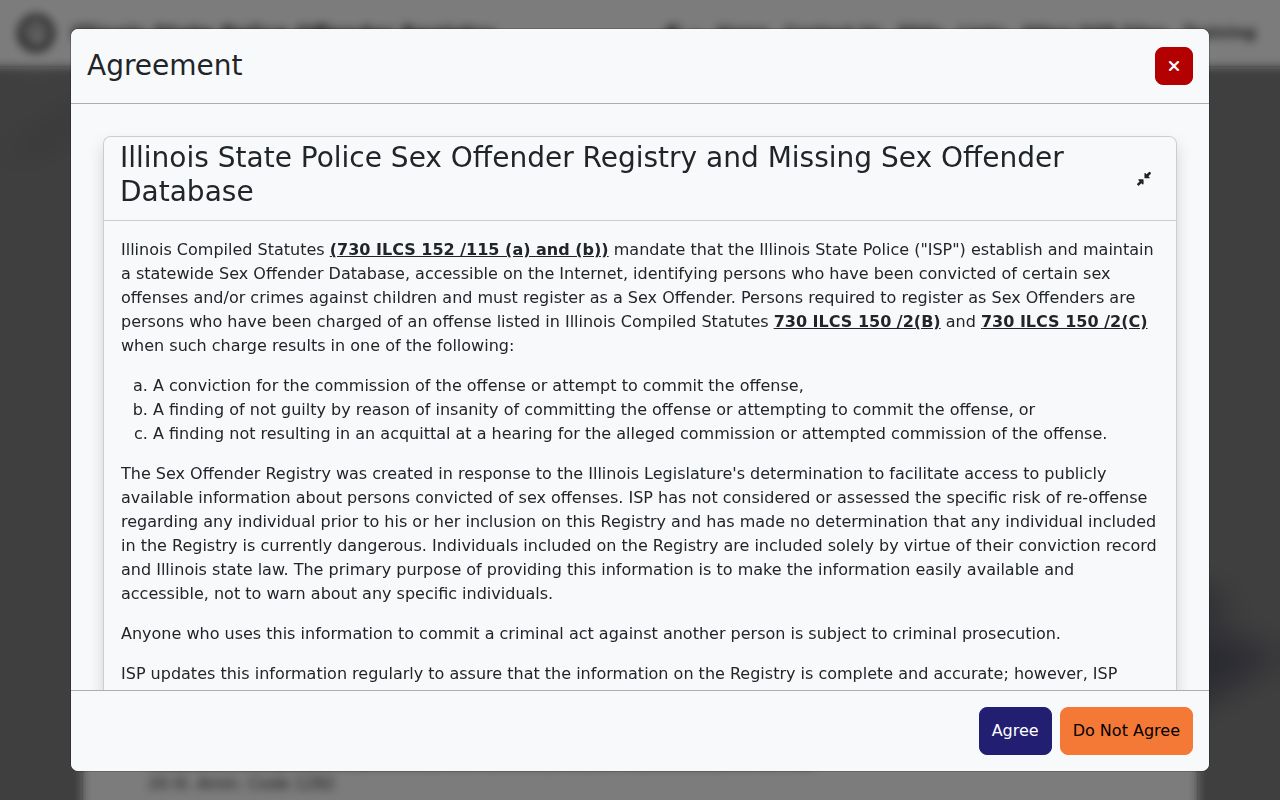 Illinois State Police official registry programs page for a Villa Park resident lookup